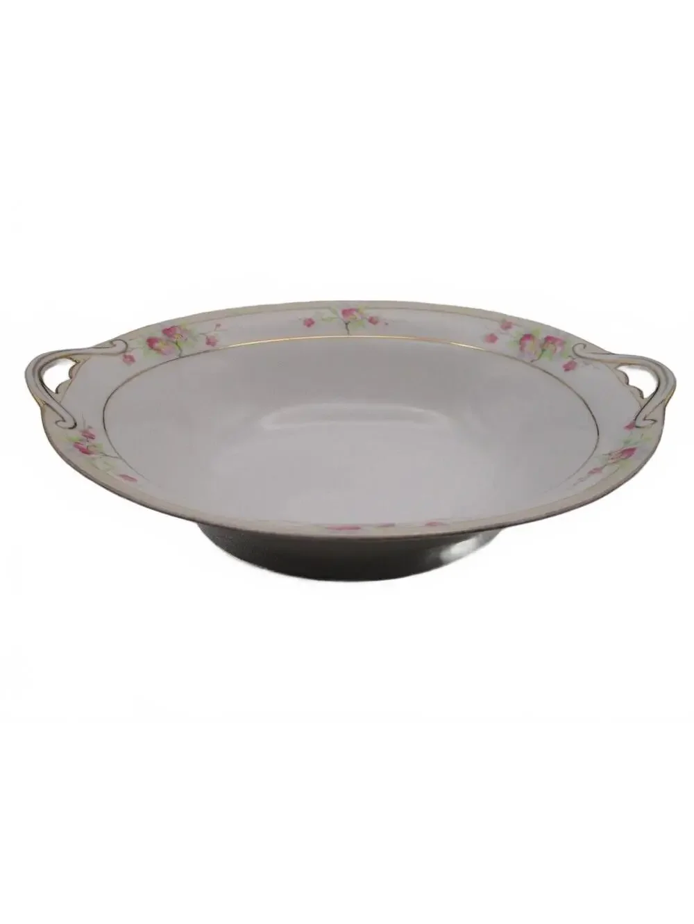 Antique Noritake Nippon Hand Painted Handled Oval Serving Bowl Pink Floral 1911